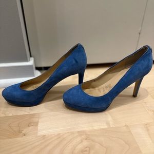 Ivanka Trump, Blue Suede 3.75” heels, size 6.5
